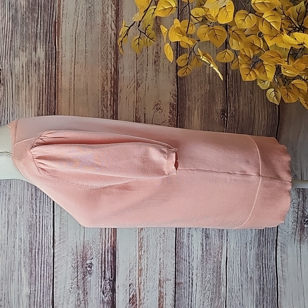 NWT CABLE & GUAGE PINK SHORT PUFF SLEEVE SQUARE SCALLOPED NECK PULLOVER SWEATER - Picture 6 of 13